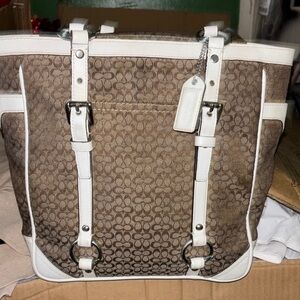 Coach Brown and White Tote Bag with Timeless Elegance